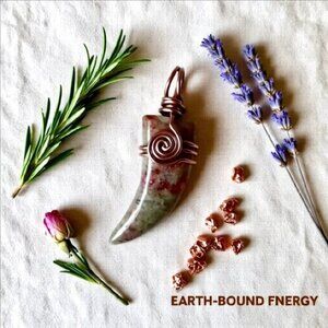 Pale Unakite Jasper! One-of-a-kind Copper Wire Wrapped Horn or Tooth Pendant